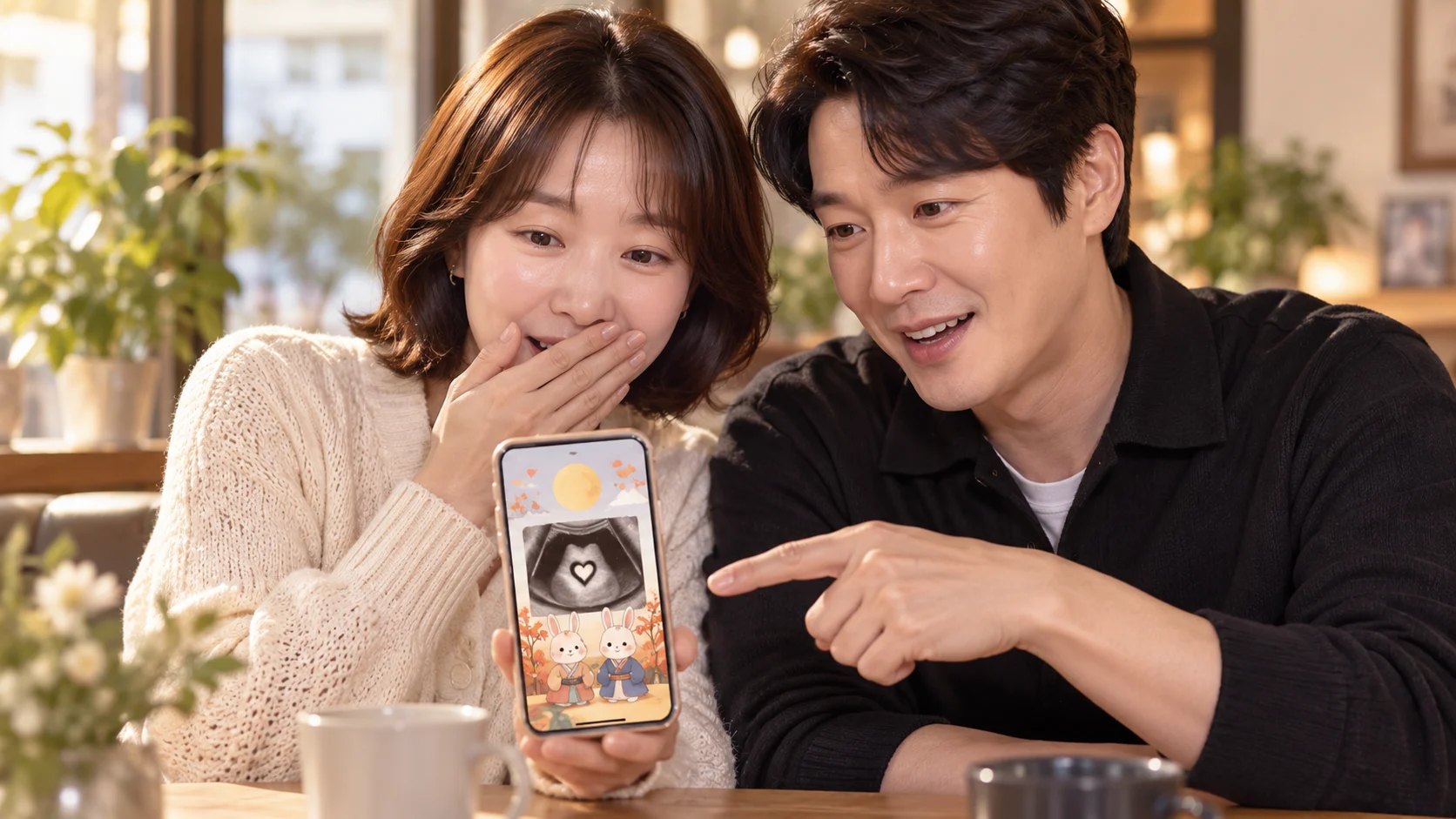 AI로 만든 초음파 이미지 때문에 임신설이 불거진 상황을 표현한 연예 뉴스 일러스트
